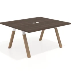 Mesa de oficina doble UvePro fondo 142, cantos rectos, estructura blanca/madera