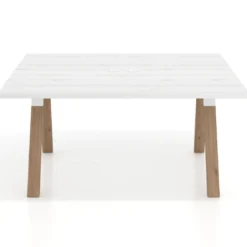Mesa de oficina doble UvePro fondo 142, cantos rectos, estructura blanca/madera