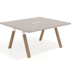 Mesa de oficina doble UvePro fondo 142, cantos rectos, estructura blanca/madera
