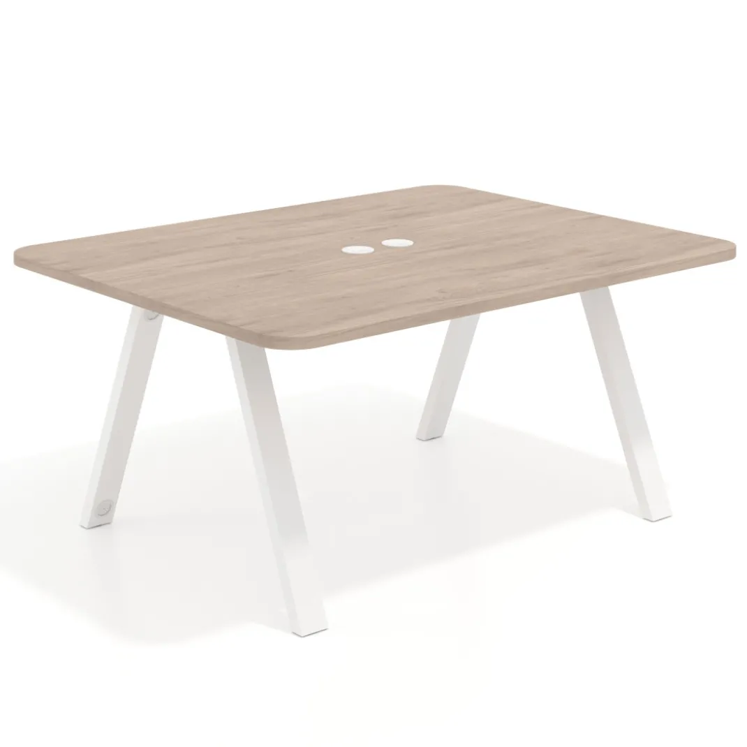 Mesa de oficina doble UvePro fondo 126, cantos redondeados, estructura blanca