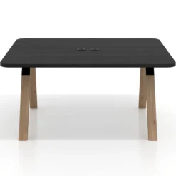 Mesa de oficina doble UvePro fondo 126, cantos redondeados, estructura negra/madera