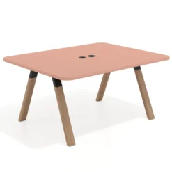 Mesa de oficina doble UvePro fondo 126, cantos redondeados, estructura negra/madera