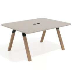 Mesa de oficina doble UvePro fondo 126, cantos redondeados, estructura negra/madera