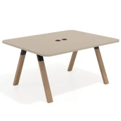 Mesa de oficina doble UvePro fondo 126, cantos redondeados, estructura negra/madera