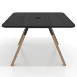 Mesa de oficina doble UvePro fondo 126, cantos redondeados, estructura negra/madera