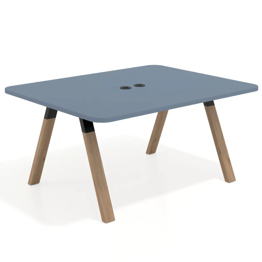 Mesa de oficina doble UvePro fondo 126, cantos redondeados, estructura negra/madera