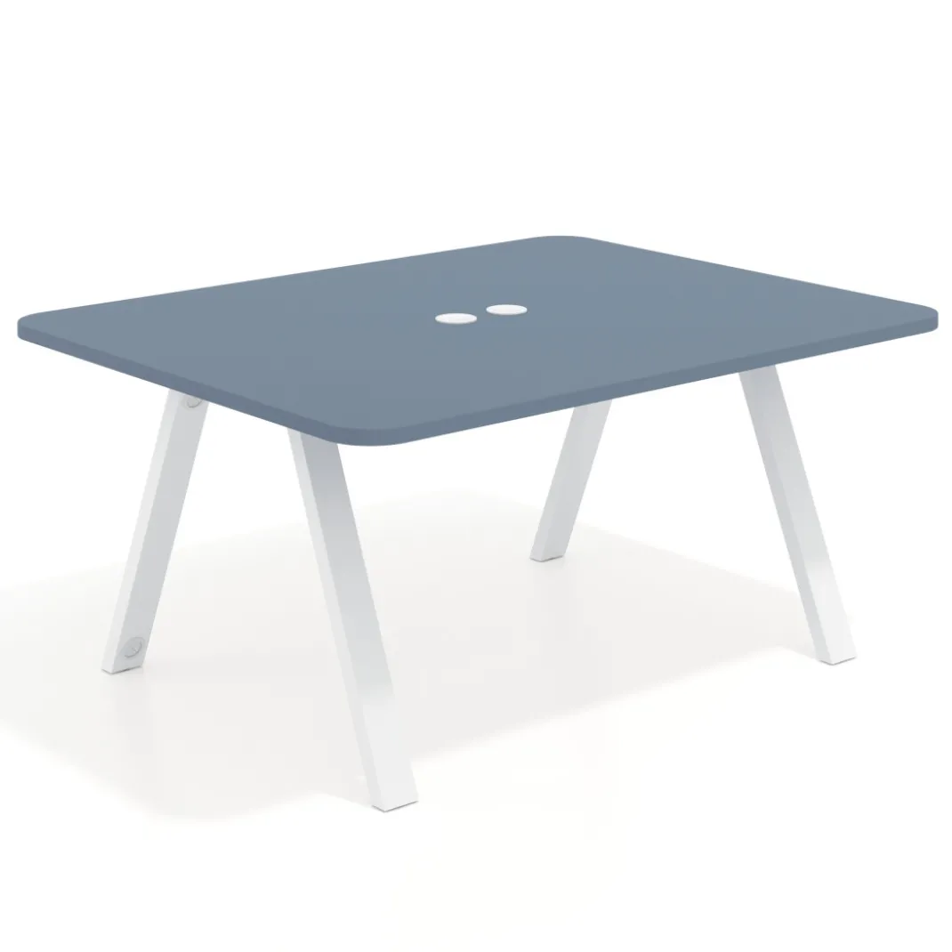 Mesa de oficina doble UvePro fondo 126, cantos redondeados, estructura blanca