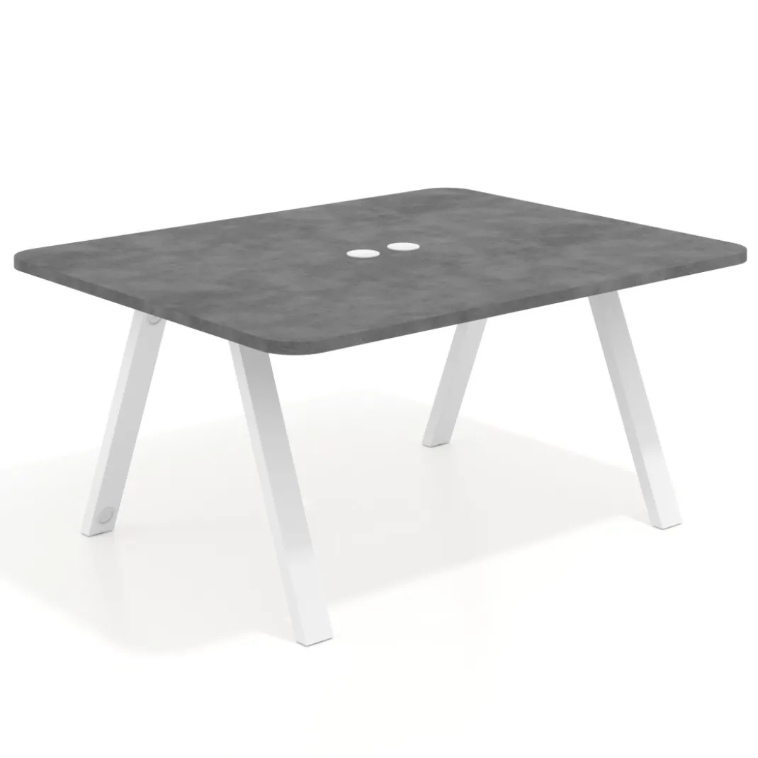 Mesa de oficina doble UvePro fondo 126, cantos redondeados, estructura blanca