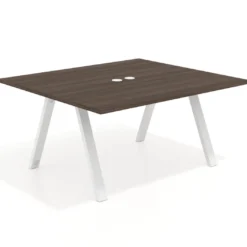 Mesa de oficina doble UvePro fondo 142, cantos rectos, estructura blanca