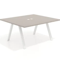 Mesa de oficina doble UvePro fondo 142, cantos rectos, estructura blanca