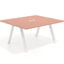 Mesa de oficina doble UvePro fondo 142, cantos rectos, estructura blanca
