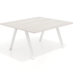 Mesa de oficina doble UvePro fondo 142, cantos rectos, estructura blanca