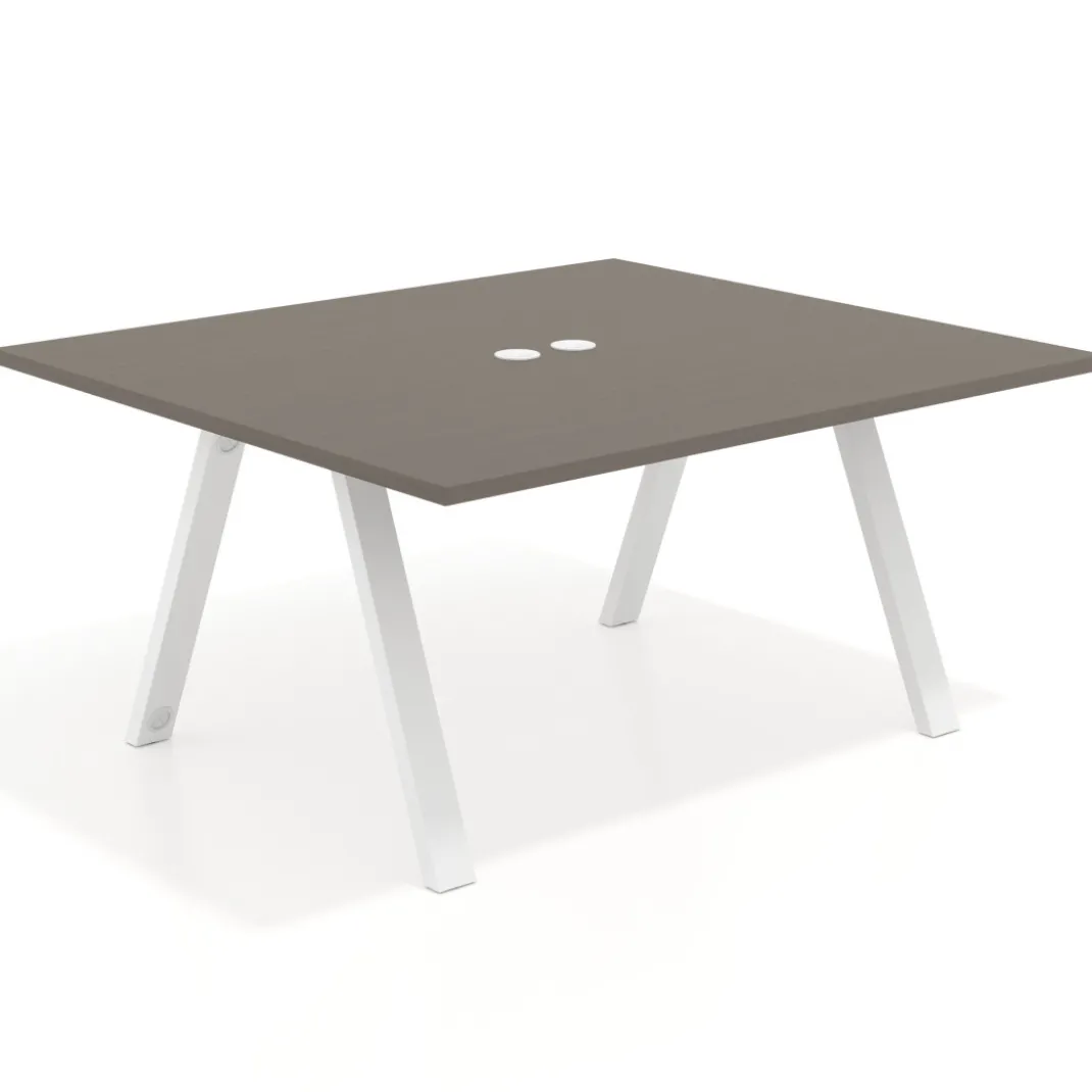 Mesa de oficina doble UvePro fondo 142, cantos rectos, estructura blanca