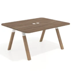 Mesa de oficina doble UvePro fondo 126, cantos redondeados, estructura blanca/madera