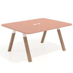 Mesa de oficina doble UvePro fondo 126, cantos redondeados, estructura blanca/madera