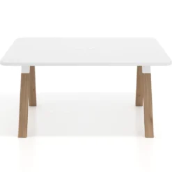 Mesa de oficina doble UvePro fondo 126, cantos redondeados, estructura blanca/madera