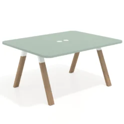 Mesa de oficina doble UvePro fondo 126, cantos redondeados, estructura blanca/madera