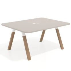 Mesa de oficina doble UvePro fondo 126, cantos redondeados, estructura blanca/madera