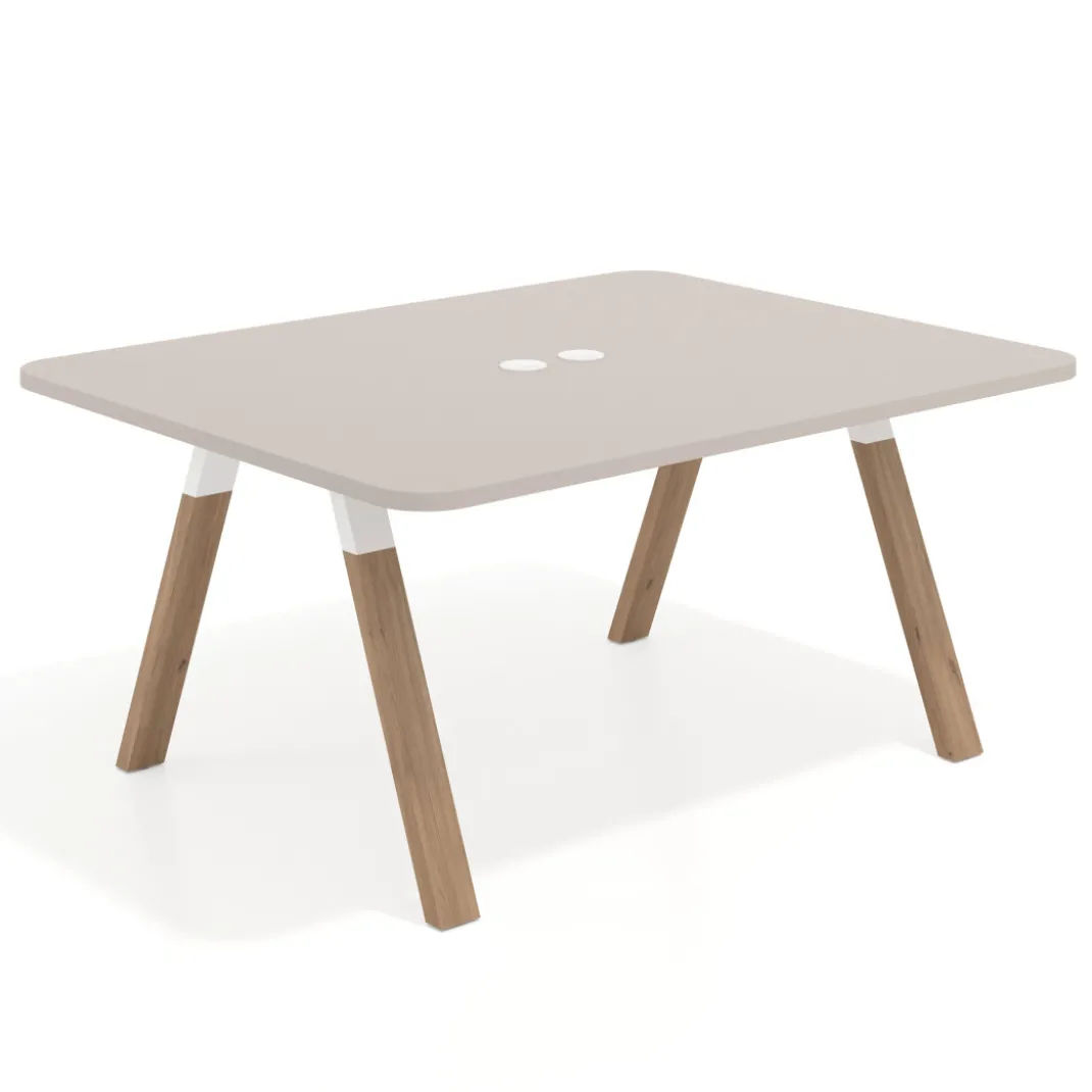 Mesa de oficina doble UvePro fondo 126, cantos redondeados, estructura blanca/madera