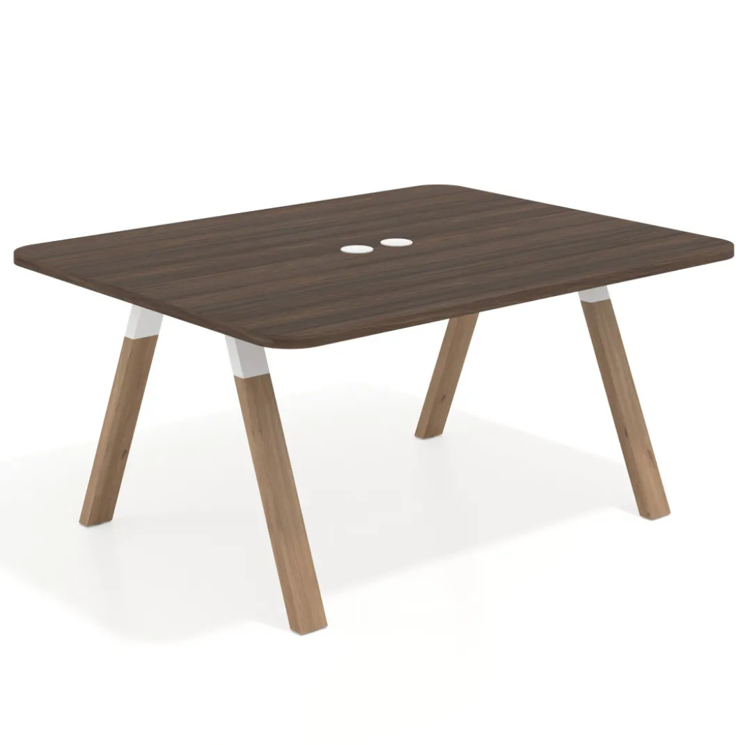 Mesa de oficina doble UvePro fondo 126, cantos redondeados, estructura blanca/madera