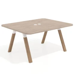 Mesa de oficina doble UvePro fondo 126, cantos redondeados, estructura blanca/madera