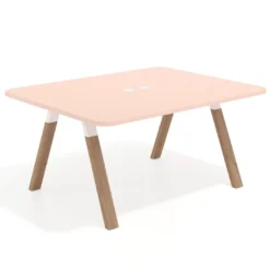 Mesa de oficina doble UvePro fondo 126, cantos redondeados, estructura blanca/madera