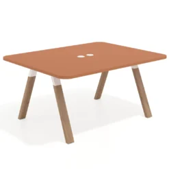Mesa de oficina doble UvePro fondo 126, cantos redondeados, estructura blanca/madera