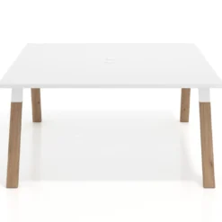 Mesa de oficina doble UvePro fondo 166, cantos rectos, estructura blanca/madera
