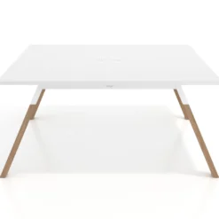 Mesa de oficina doble UvePro fondo 166, cantos rectos, estructura blanca/madera