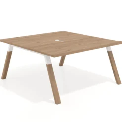 Mesa de oficina doble UvePro fondo 166, cantos rectos, estructura blanca/madera