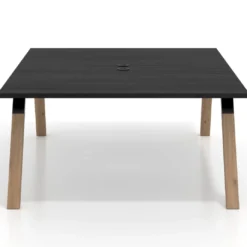 Mesa de oficina doble UvePro fondo 166, cantos rectos, estructura negra/madera