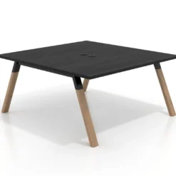 Mesa de oficina doble UvePro fondo 166, cantos rectos, estructura negra/madera
