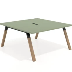 Mesa de oficina doble UvePro fondo 166, cantos rectos, estructura negra/madera
