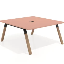 Mesa de oficina doble UvePro fondo 166, cantos rectos, estructura negra/madera