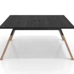 Mesa de oficina doble UvePro fondo 166, cantos rectos, estructura negra/madera