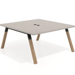 Mesa de oficina doble UvePro fondo 166, cantos rectos, estructura negra/madera