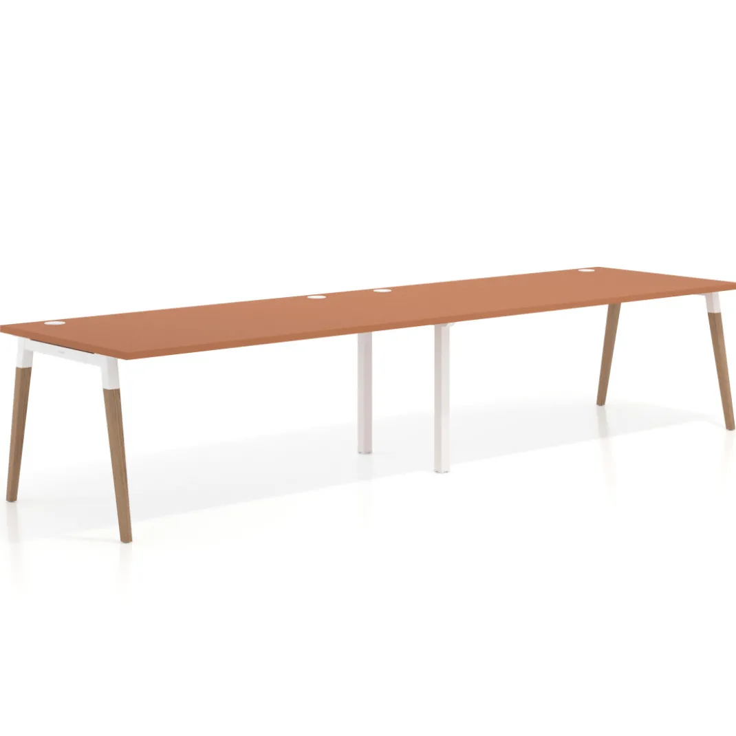 Mesa de oficina en continuidad Arki doble, patas de madera, fondo 100cm