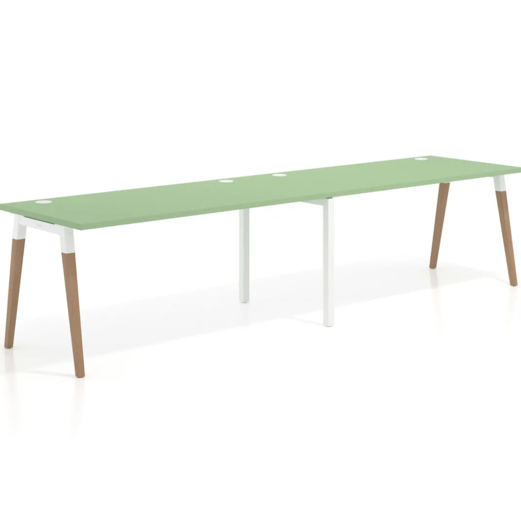 Mesa de oficina en continuidad Arki doble, patas de madera, fondo 80cm