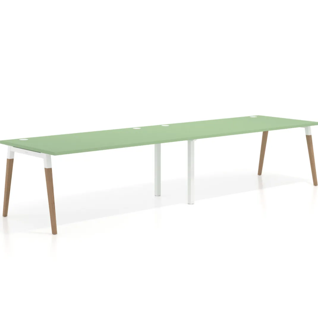 Mesa de oficina en continuidad Arki doble, patas de madera, fondo 100cm