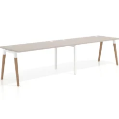 Mesa de oficina en continuidad Arki doble, patas de madera, fondo 80cm