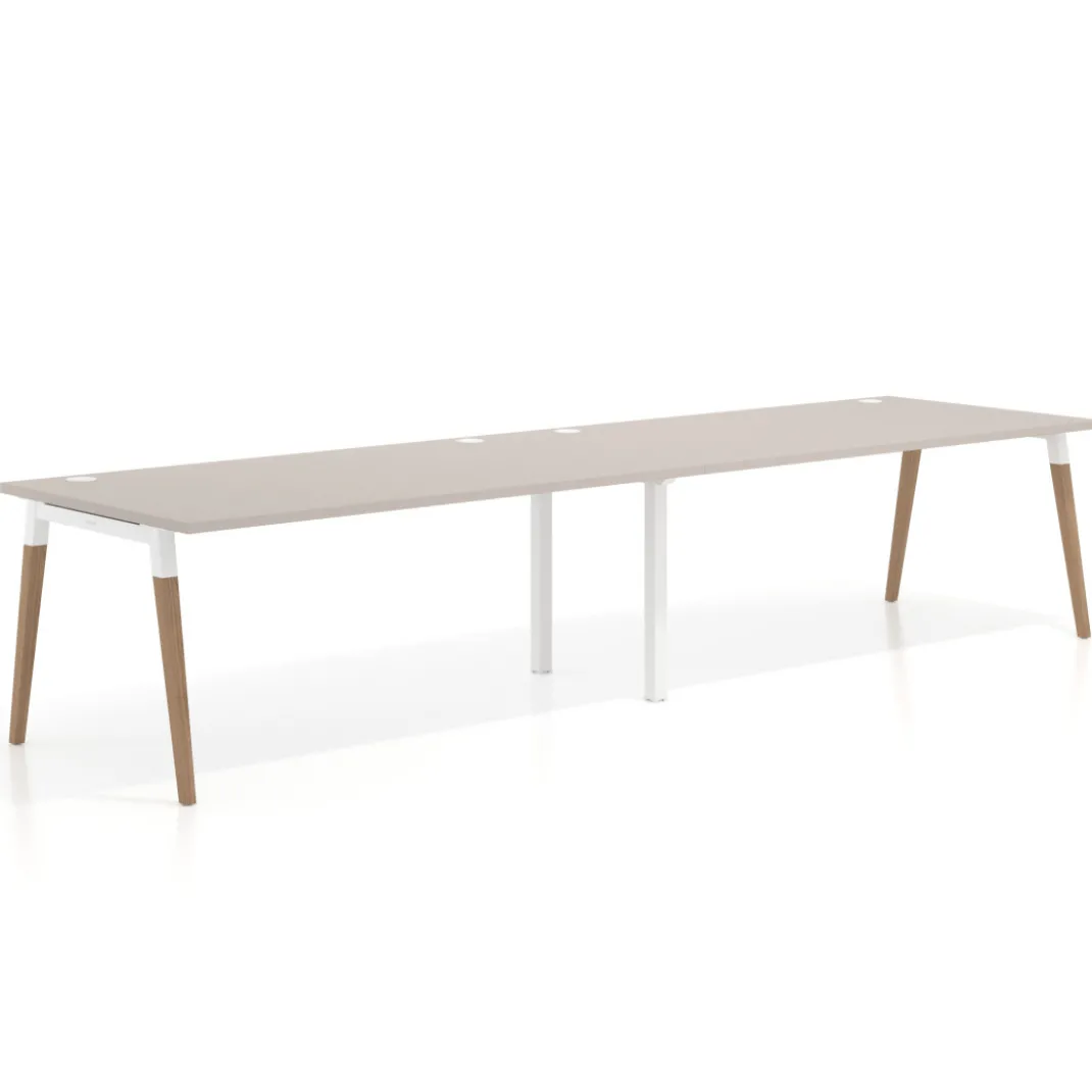Mesa de oficina en continuidad Arki doble, patas de madera, fondo 100cm