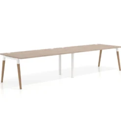 Mesa de oficina en continuidad Arki doble, patas de madera, fondo 100cm