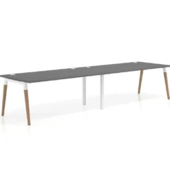 Mesa de oficina en continuidad Arki doble, patas de madera, fondo 100cm