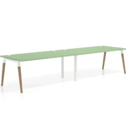Mesa de oficina en continuidad Arki doble, patas de madera, fondo 100cm