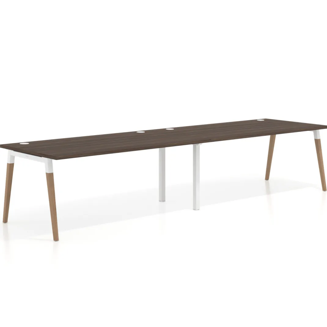 Mesa de oficina en continuidad Arki doble, patas de madera, fondo 100cm