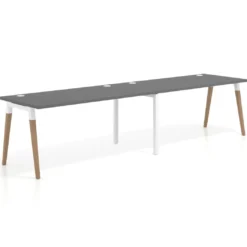 Mesa de oficina en continuidad Arki doble, patas de madera, fondo 80cm