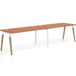 Mesa de oficina en continuidad Arki doble, patas de madera, fondo 80cm