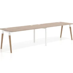 Mesa de oficina en continuidad Arki doble, patas de madera, fondo 80cm