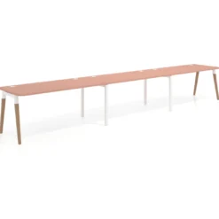 Mesa de oficina en continuidad Arki triple con bordes redondeados, fondo 80cm