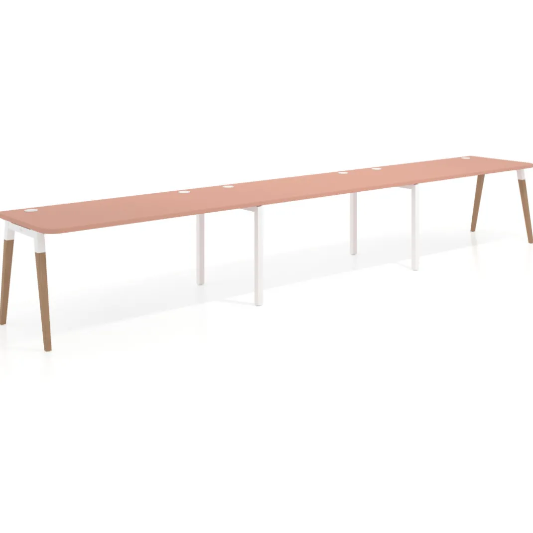 Mesa de oficina en continuidad Arki triple con bordes redondeados, fondo 80cm